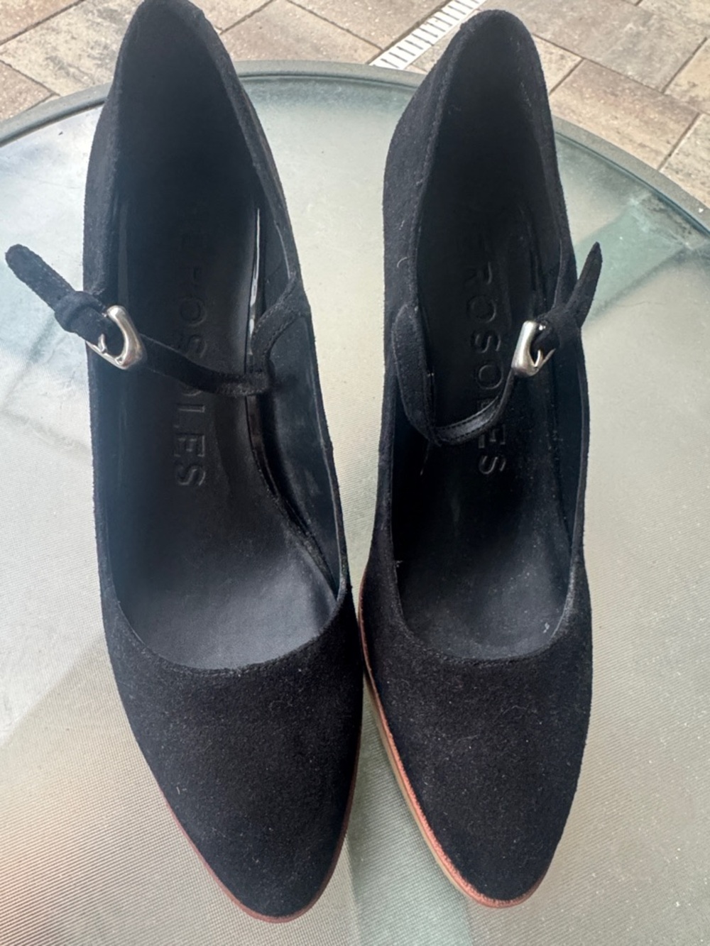 Aerosoles New Black Suede Mary Jane Heels with Ankle Strap